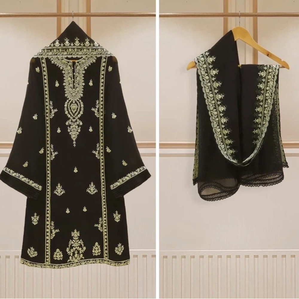 Elegant Black and Gold Embroidered Dress